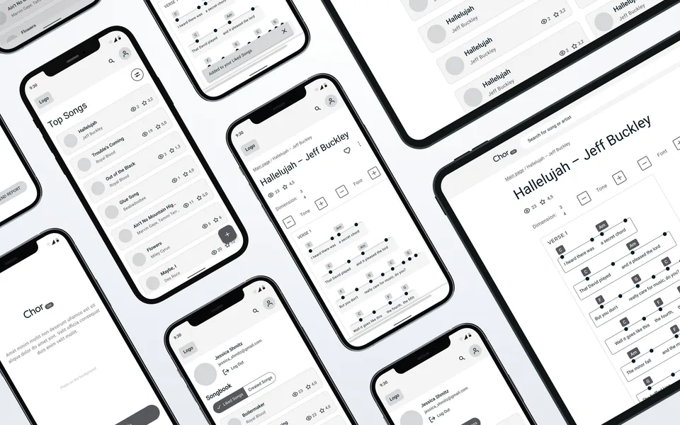 Wireframes for mobile and desktop