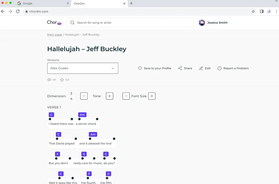 Song page after the redesign