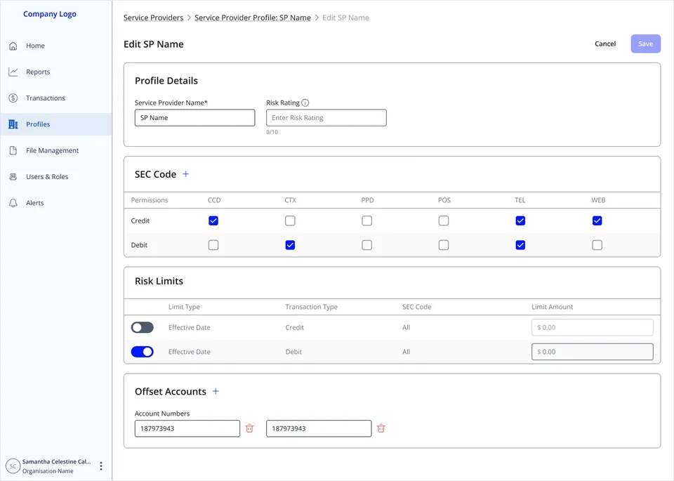 Editing a service provider