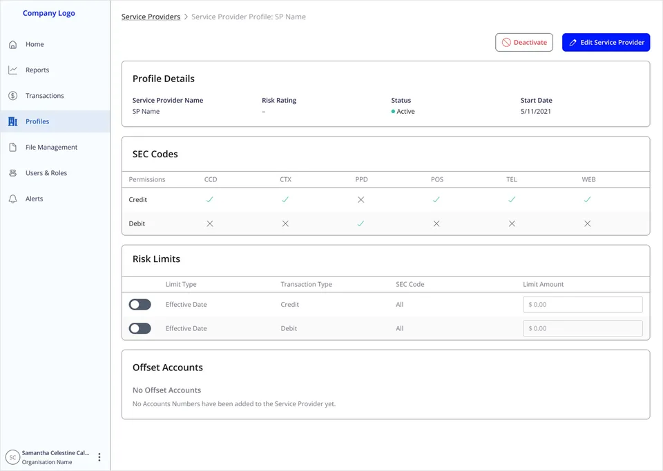 Service provider profile