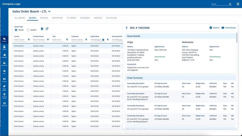 Order list with the order preview sidebar